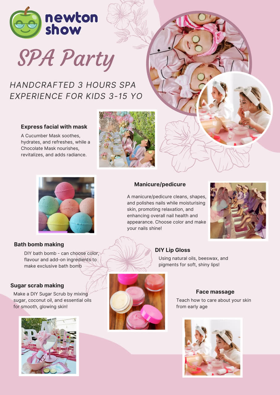 Kids Spa birthday party leaflet — page 1